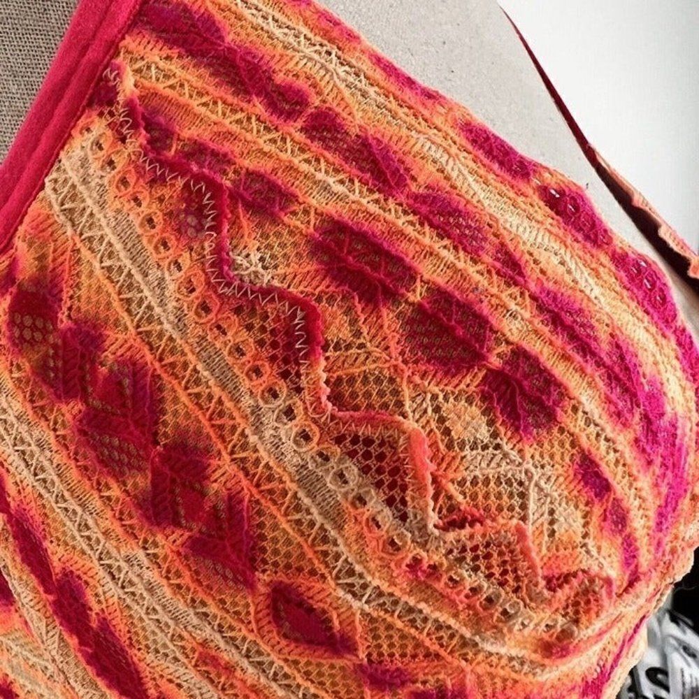 Pink By Victoria's Secret Orange & Pink Lace Tie Dye Racerback Padded Bra Medium - Picture 7 of 12